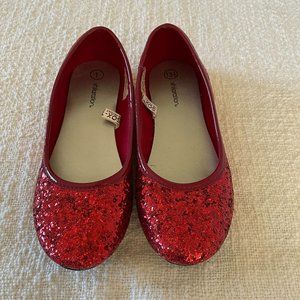 Girls Red Glitter Shoes Dress Up Role Play - Size Little Girl 1